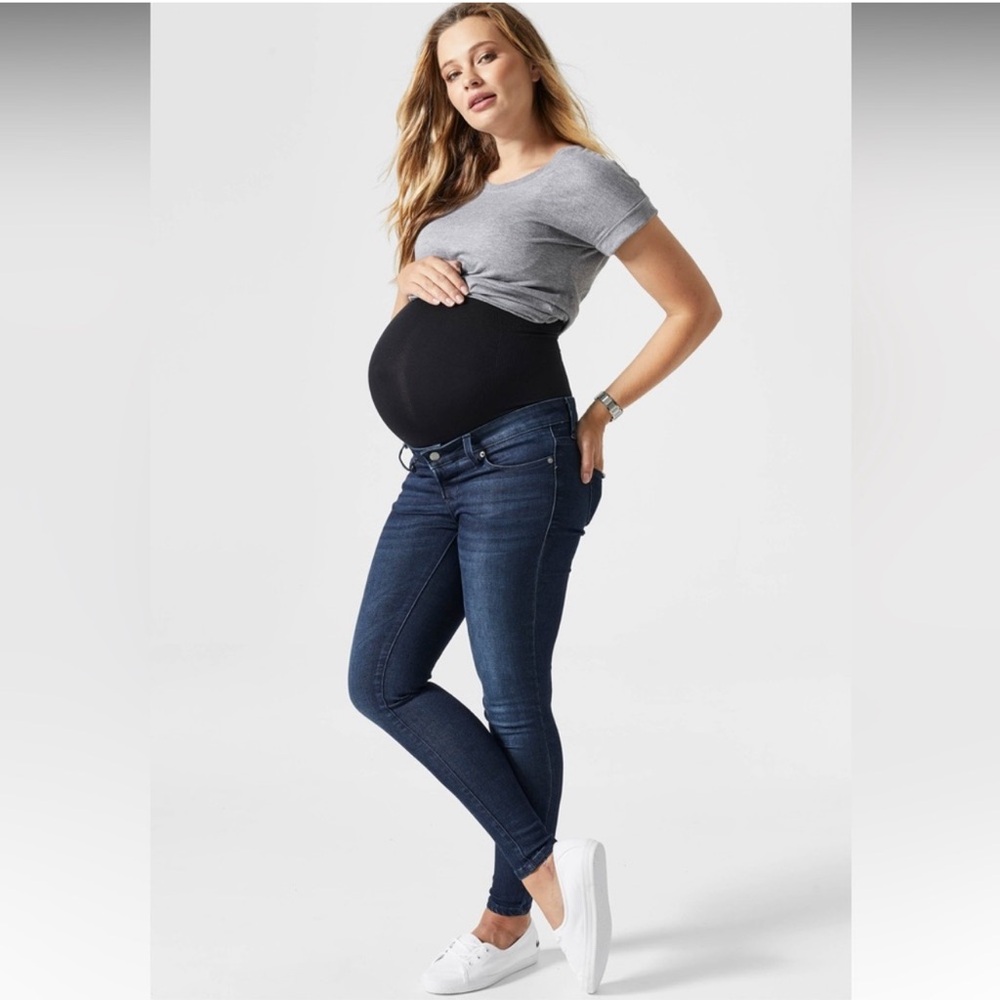BLANQI Denim Maternity Belly Support Skinny Jeans Full Panel Smoke Wash Blue 4